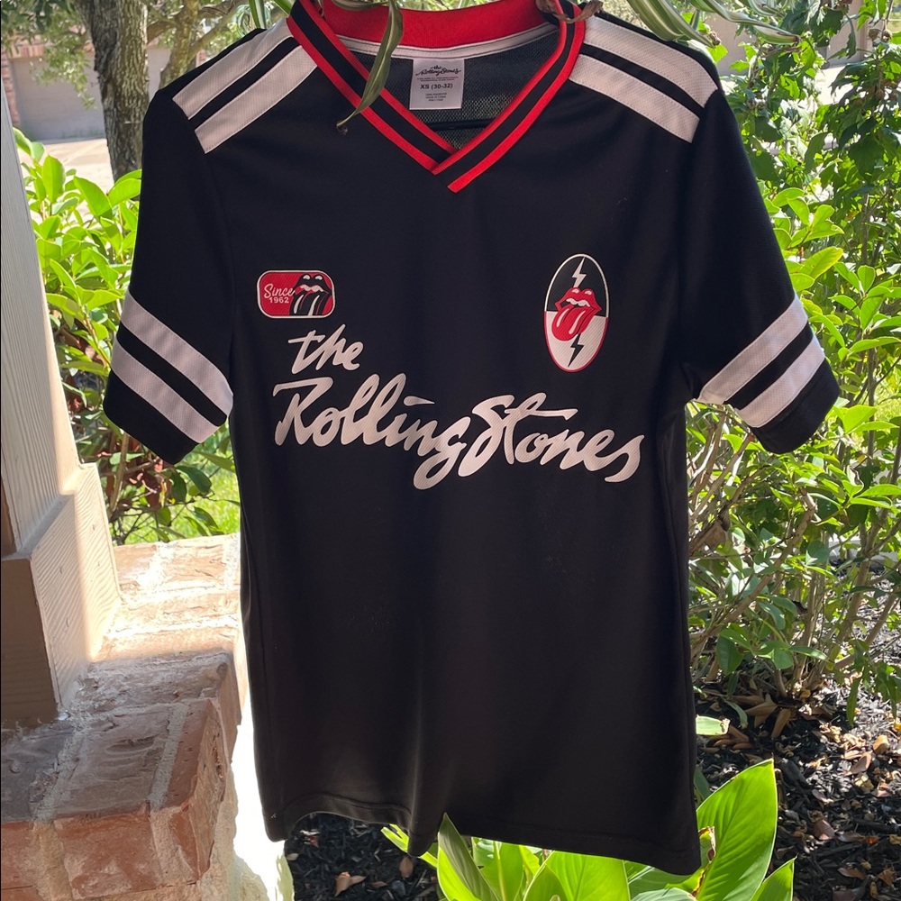 NWT Black Rolling Stones JERSEY W Red & White LOGO Accents Front & Back SZ 30-32